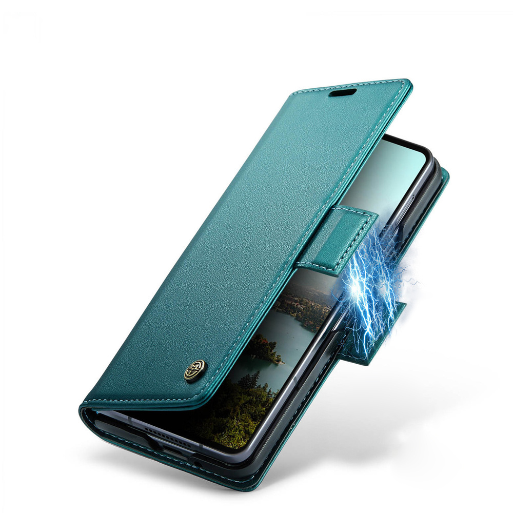 Zielone etui CASEME do Galaxy Z Fold7 – elegancki kolor i skórzana faktura