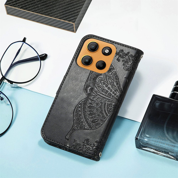 Etui z klapką do Motorola Moto G15 / Motorola Moto G15 Power, Butterfly, czarne