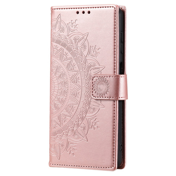 Etui z klapką do Samsung Galaxy A15, Mandala Flower, różowe rose gold + szkło 9H
