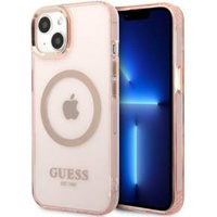 Etui GUESS do iPhone 13, Gold Outline Translucent MagSafe, różowe