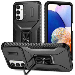 Etui do Samsung Galaxy A15, pancerne Slide Ring, czarne + szkło 9H