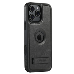 Etui Suteni MagSafe do iPhone 16 Pro Max – czarne, skórzane, magnetyczne, z funkcją podstawki