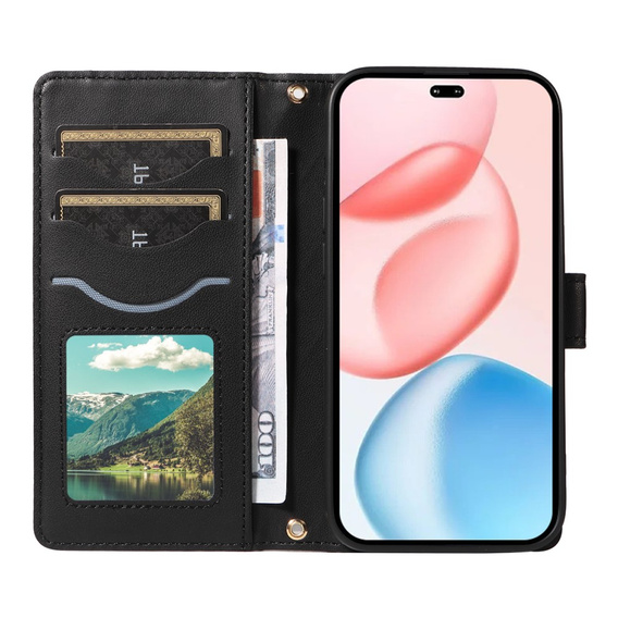 Etui z klapką do Honor 400 Pro 5G, Crossbody Leather Wallet, czarne