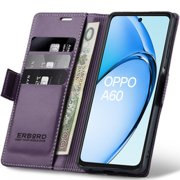 Etui do Oppo A60, ERBORD Glossy Litchi, portfel z klapką, fioletowe