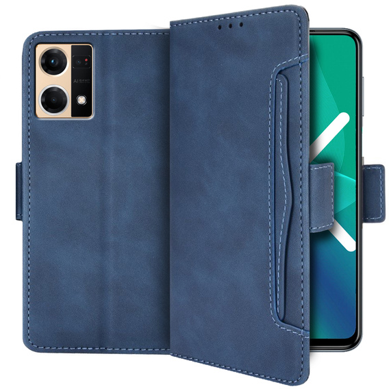 Etui z klapką do Oppo Reno7 4G, Card Slot, niebieskie