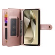 Etui z klapką do Samsung Galaxy S25 Ultra, Wallet Zipper Pocket, różowe