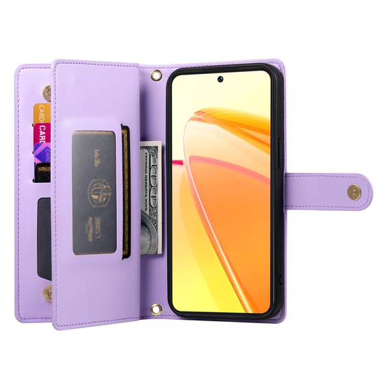 Etui z klapką do Oppo Reno 13 5G, Wallet Zipper Pocket, fioletowe