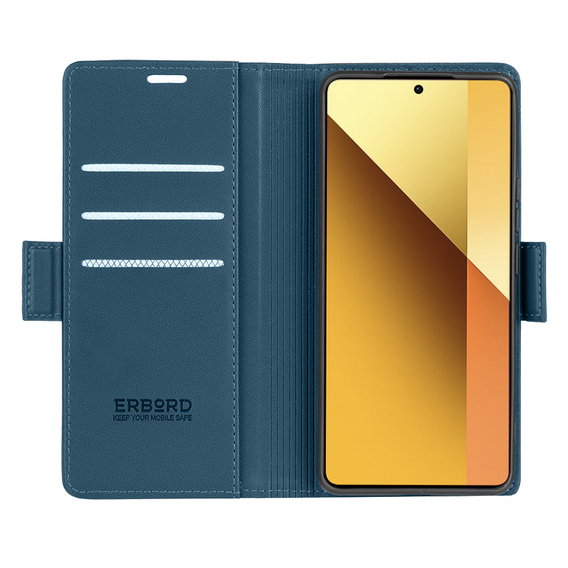 Etui do Xiaomi Redmi Note 13 5G, ERBORD Glossy Litchi, portfel z klapką, niebieskie