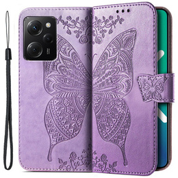 Zestaw Etui z klapką do Xiaomi Poco X5 Pro 5G, Motyl, Fioletowe + Szkło