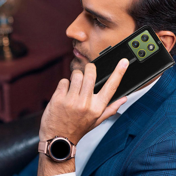 Etui z klapką do Motorola Edge 70, Crazy Horse Wallet, czarne