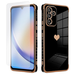 Zestaw Etui do Samsung Galaxy A34 5G, Electro heart, Czarne + szkło