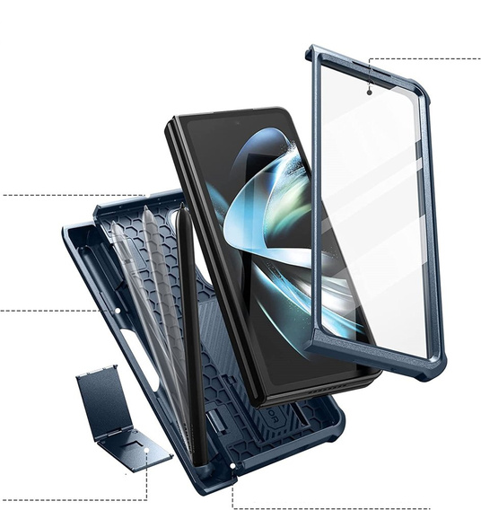 Etui pancerne do Samsung Galaxy Z Fold 4 5G, Dexnor Full Body S-Pen Slot, granatowe