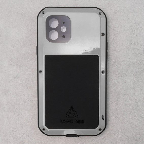 Etui Love Mei do iPhone 14 Pro Max, pancerne ze szkłem, srebrne