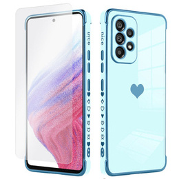 Zestaw Etui do Samsung Galaxy A53 5G, Electro heart, Niebieskie + szkło