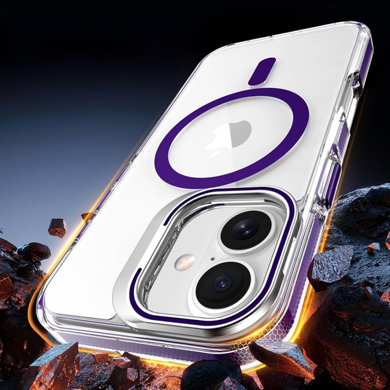 Etui do iPhone 17, do MagSafe, z podstawką, przezroczyste z fioletowymi akcentami