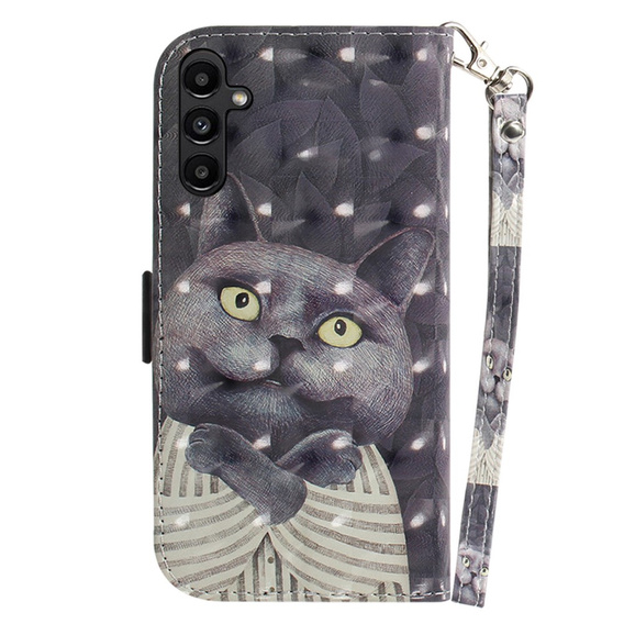 Etui z klapką do Samsung Galaxy A25 5G, Wallet, Kot, szare + szkło 9H