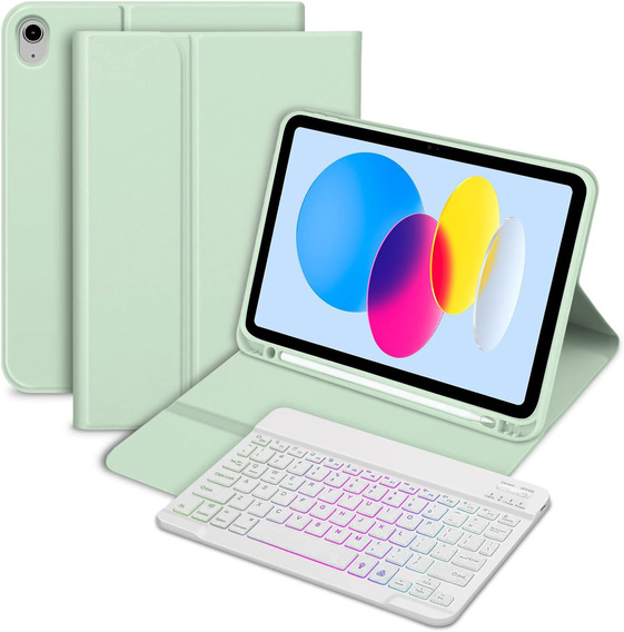 Etui z podświetlaną klawiaturą bluetooth do iPad 10.9" 2022 (10 gen.) / iPad 11" 2025 A16 (11 gen.), zielone