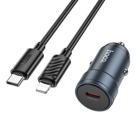 Ładowarka samochodowa Hoco Z57 USB-C QC3.0 PD 30W + kabel USB-C do Lightning – szara