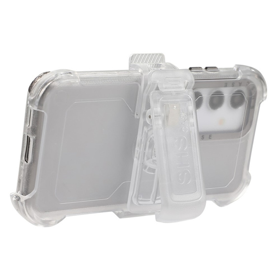 Pancerne Etui do Samsung Galaxy S24, Belt Clip, z klipsem, przezroczyste / czarne