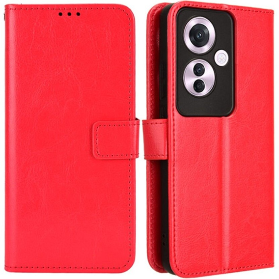 Etui z klapką do Oppo Reno 11F 5G, Crazy Horse Wallet, czerwone