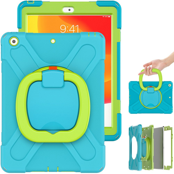 Etui dla dzieci do iPad 10.2" 2021/2020/2019 (9/8/7 gen.), Pancerne, dziecięce, Niebieskie / zielone