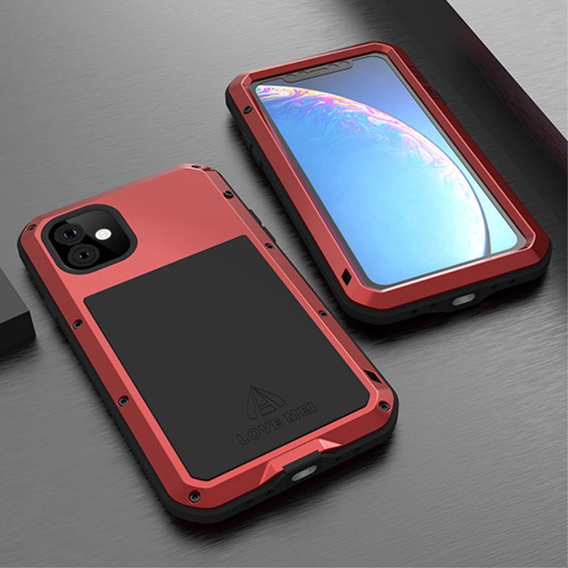 Etui Love Mei do iPhone 11, pancerne ze szkłem, czerwone
