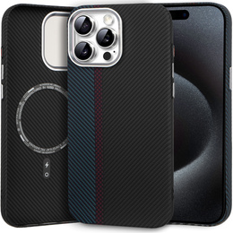 Etui do iPhone 15 Pro Max, Carbon Fiber MagSafe, czarne / niebieskie