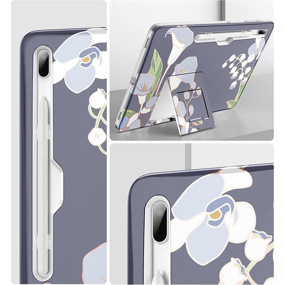 Etui do Samsung Galaxy Tab S7 FE, Suritch Full Body Flowers, szare