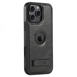 Etui Suteni MagSafe do iPhone 16 Pro – czarne, skórzane, magnetyczne, z funkcją podstawki