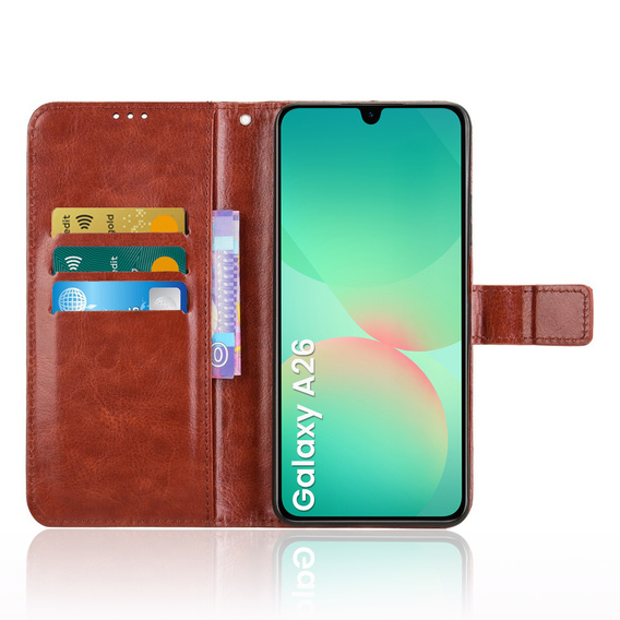 Etui z klapką do Samsung Galaxy A26 5G, Crazy Horse Wallet, brązowe