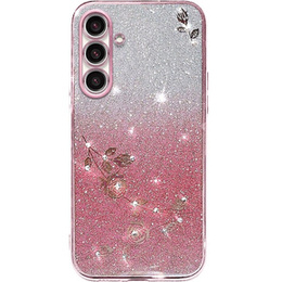 Etui do Samsung Galaxy A54, Glitter Flower, różowe rose gold