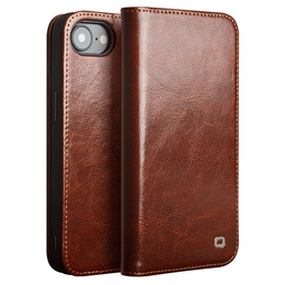 Etui z klapką do Iphone 16E, QIALINO Leather Wallet, brązowe