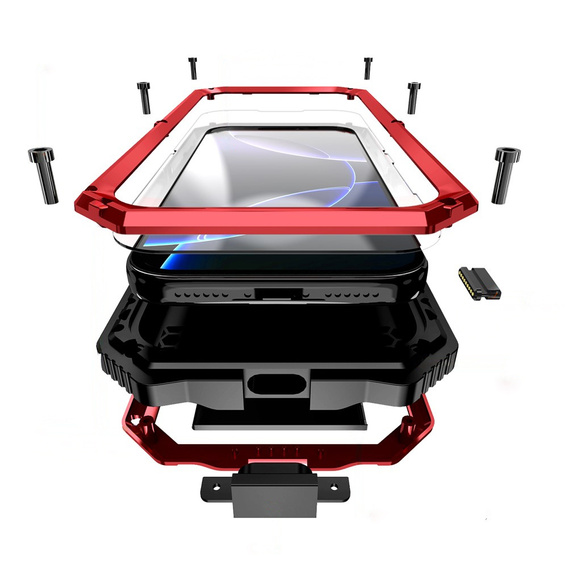 Etui pancerne do iPhone 17 Pro Max, R-JUST, z podstawką, czerwone