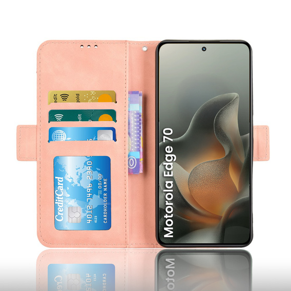Etui z klapką do Motorola Edge 70, Card Slot, różowe