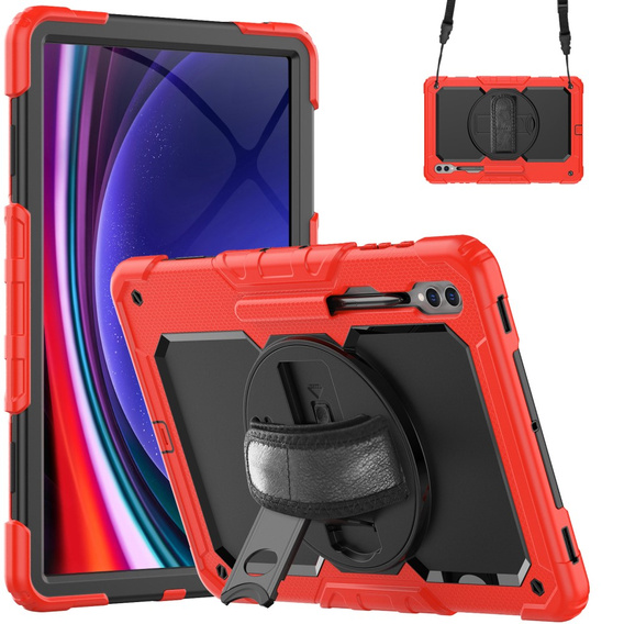 Etui pancerne do Samsung Galaxy Tab S9 Ultra, ochronne 360 z miejscem na rysik, Czerwone / Czarne
