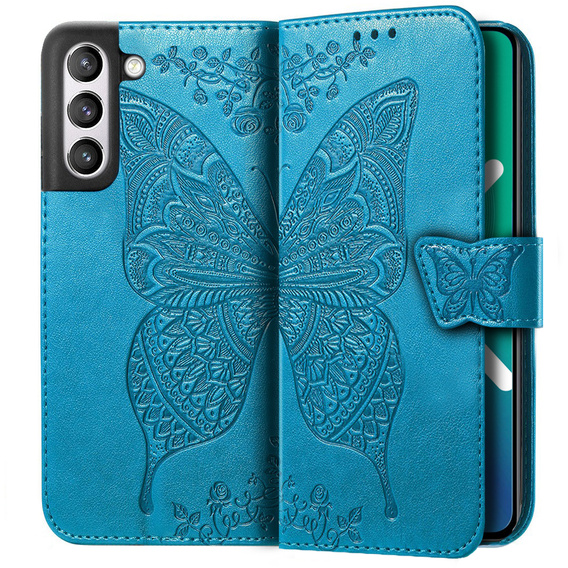 Etui z klapką do Samsung Galaxy S21 FE, Butterfly, niebieskie