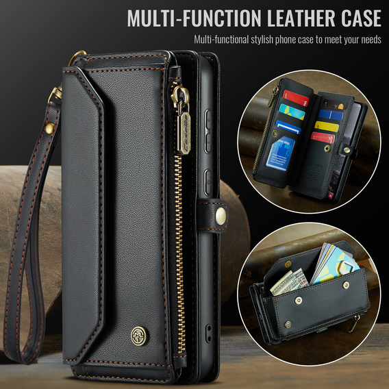 Etui CASEME do Samsung Galaxy S25 FE, RFID Leather Wallet, z paskiem na ramię, czarne