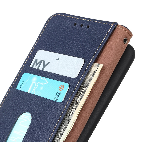 Skórzane Etui KHAZNEH RFID do Xiaomi Poco F6, Litchi Texture, niebieskie