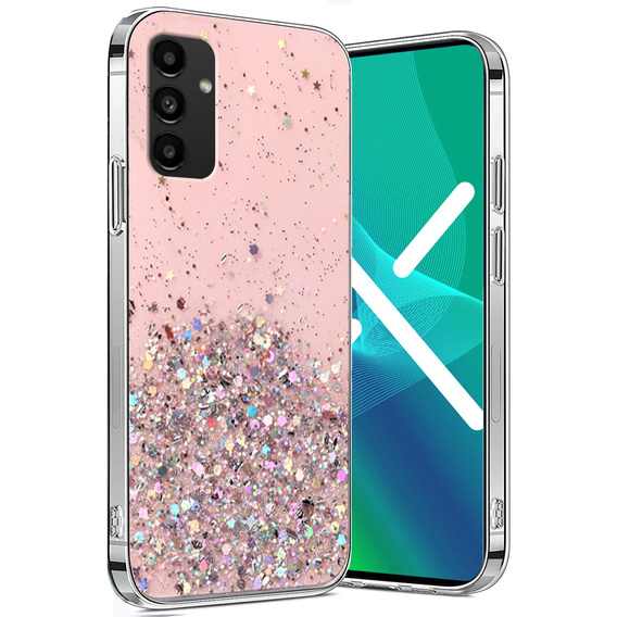 Zestaw Etui Brokat do Samsung Galaxy A04S / A13 5G, Różowe + Szkło