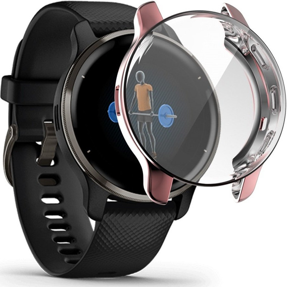 2w1 Etui z Osłoną Silikonową na ekran do Garmin Venu 2 Plus, Różowe