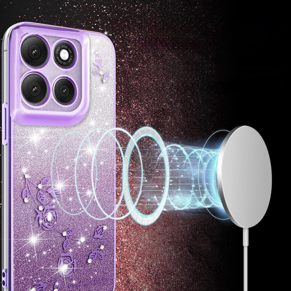 Etui do Motorola Moto G56 5G, Glitter Flower, fioletowe