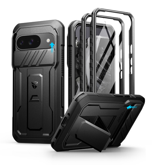 Etui pancerne do Google Pixel 9a, Dexnor Kickstand (Two Frames), czarne