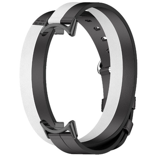 Pasek Skórzany do Xiaomi Smart Band 10 / 9 / 8, Czarny/Biały