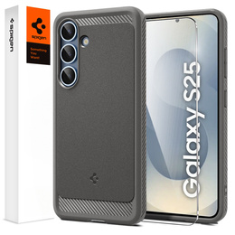 Etui Spigen do Samsung Galaxy S25, Rugged Armor MagSafe, szare + Szkło Hartowane 9H