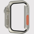 2w1 Etui + Szkło Hartowane do Apple Watch 7/8/9 45MM, Srebrne/Pomarańczowe