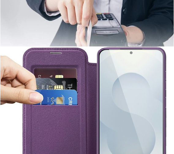 Etui z klapką do Samsung Galaxy S25 Edge, RFID Wallet MagSafe z ochroną aparatu, fioletowe