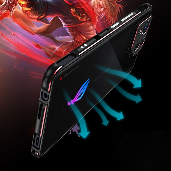 Etui do ASUS ROG Phone 8 Pro, Armor Bumper, z osłoną obiektywu, czarne / czerwone