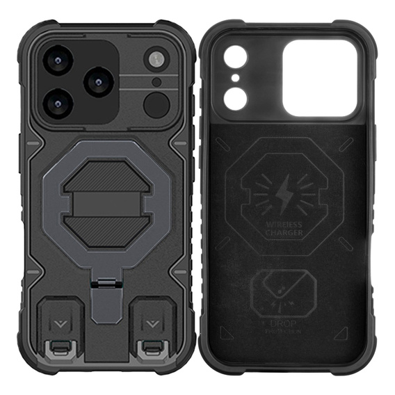 Etui pancerne do iPhone 17 Pro Max, do MagSafe, z podstawką, czarne