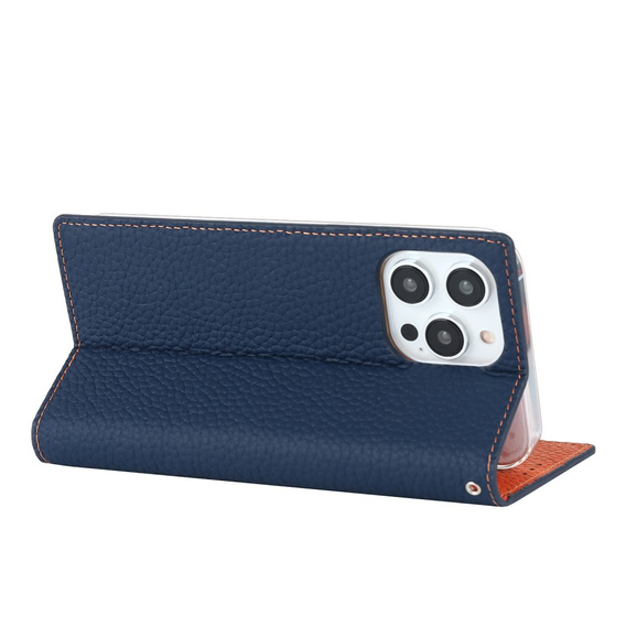 Etui z klapką do iPhone 15 Pro, Litchi Skin Grain, granatowe