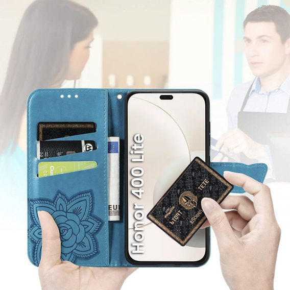 Etui z klapką do Honor 400 Lite, Butterfly, niebieskie